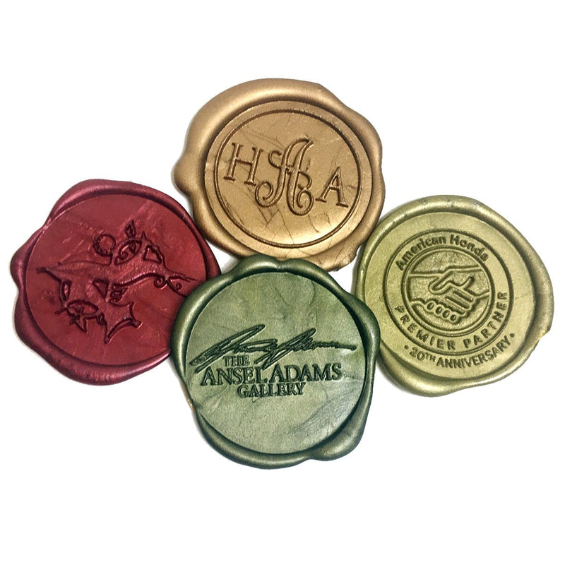 Adhesive Wax Seal Stickers with your Logo or Art-Large Sizes 1 3/8 to 1  5/8 Finished Size